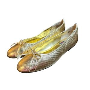 Marc Alpert Misha Gold Snakeskin Embossed Vintage Ballet Flats Bow Detail 8.5M